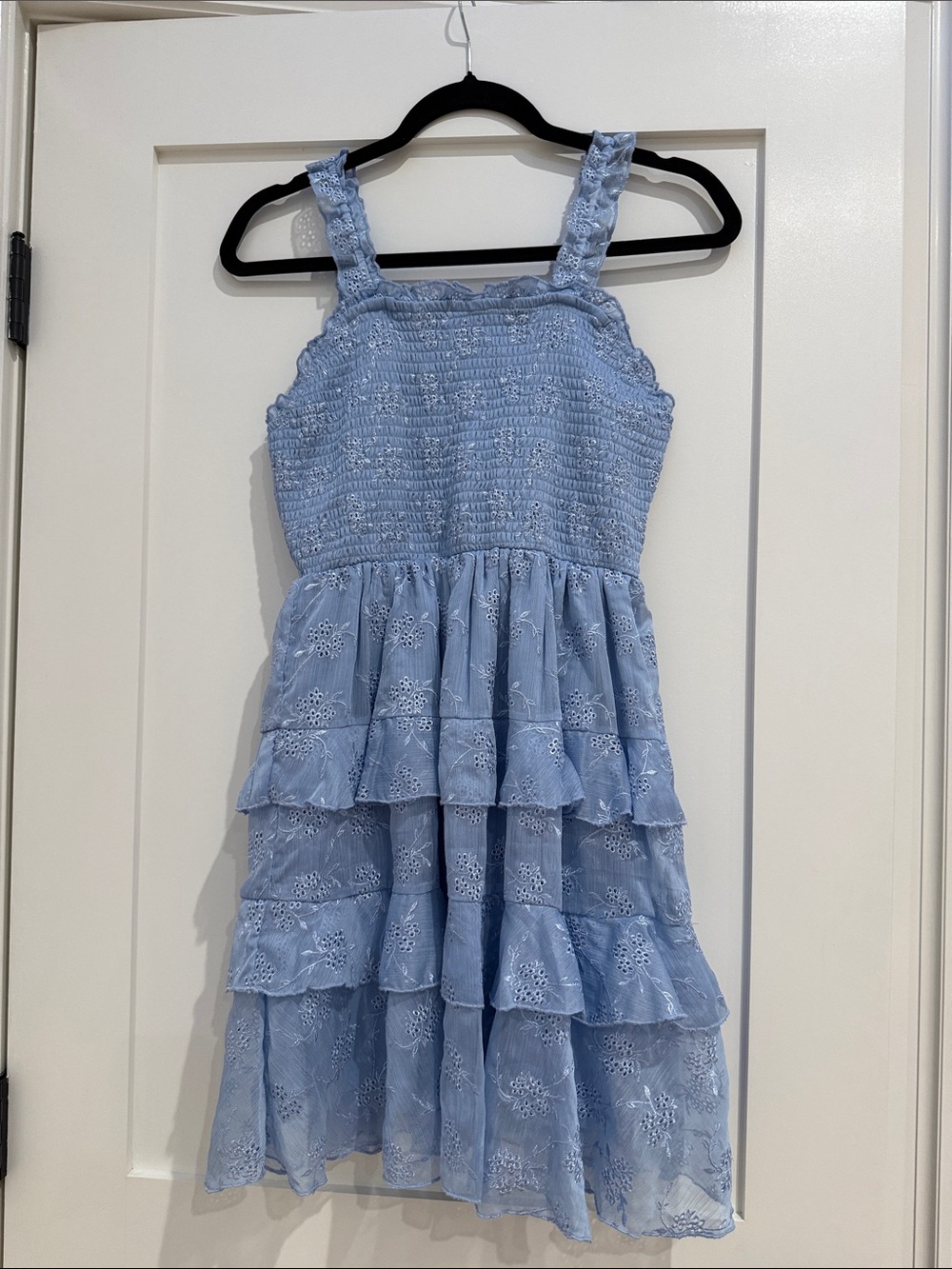 Rare Editions Light Blue Tiered Eyelet Sundress with Smocked Bodice